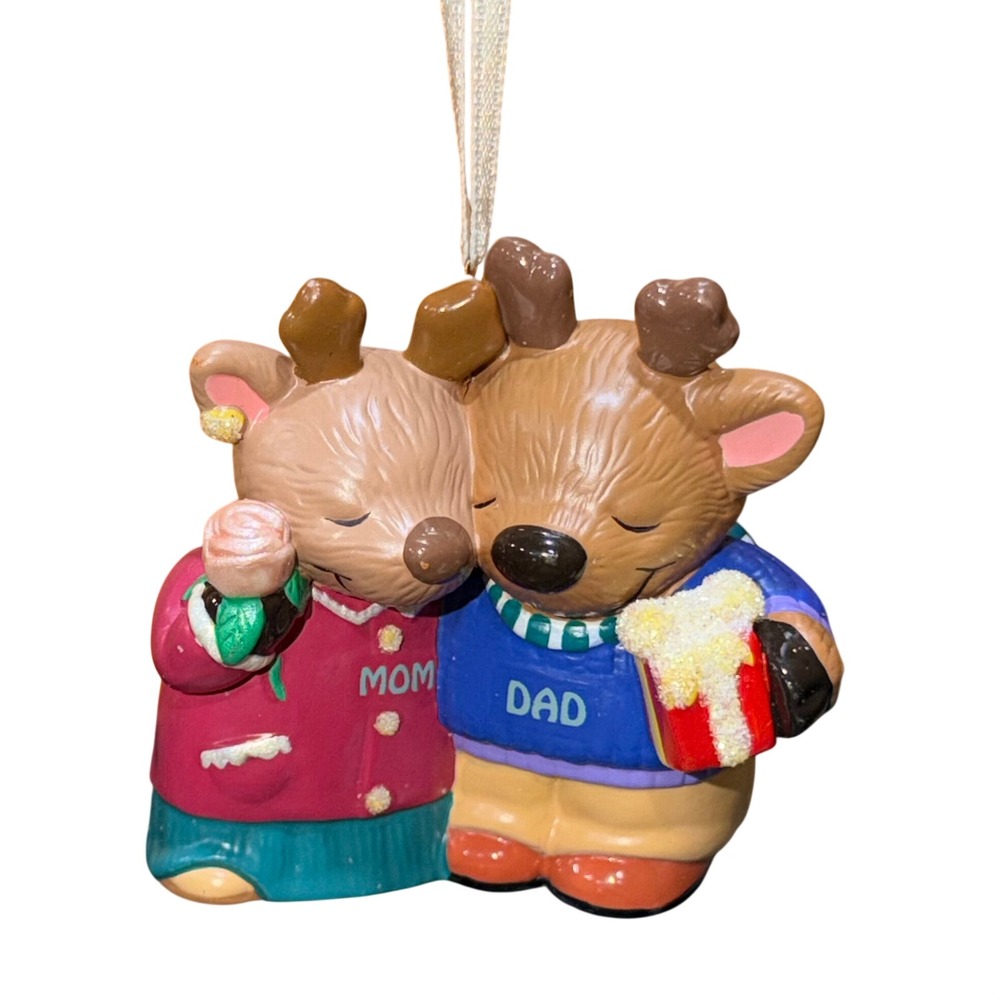 Hallmark 2000 Reindeer Mom Dad Christmas Ornament Couple Popcorn Rose Holiday